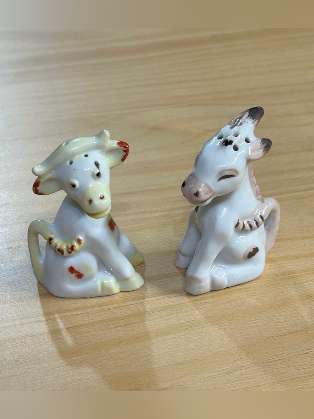 Vintage Cow and Donkey Anthropomorphic Ceramic Salt and Pepper Shakers